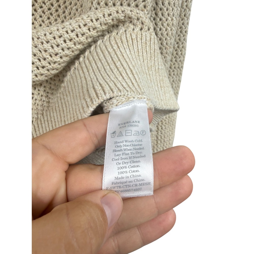 Everlane Womens Cotton Mesh open Knit Crew Neck Sweater Cream Beige Size M - Picture 3 of 6